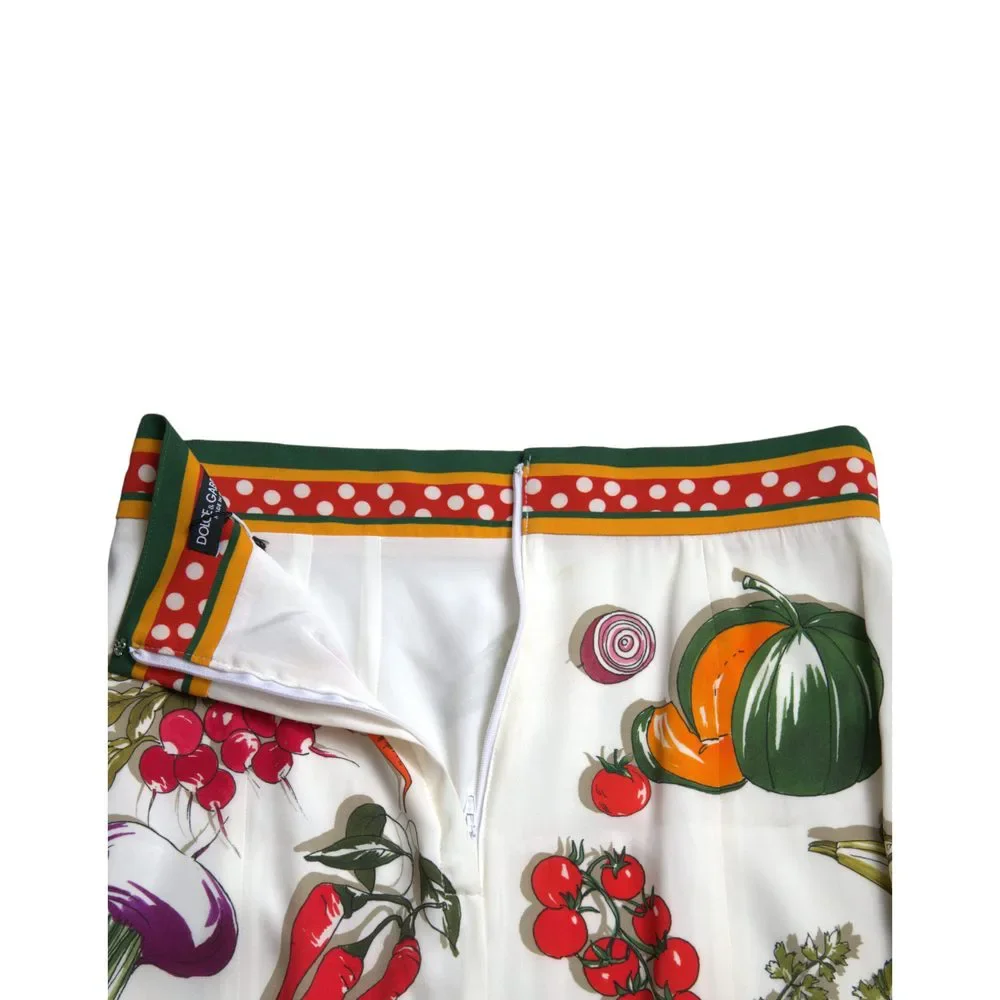 Dolce & Gabbana White Vegetable Print High Waist Midi Skirt - Picture 4 of 4